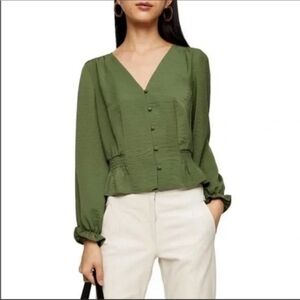 Top Shop Green Long Sleeve Blouse- Size 4 (S)